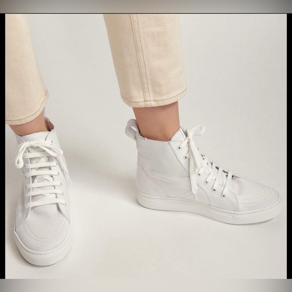 THAKOON Pull-On High Top Canvas Sneakers 37/7 White $150 Retail NEW - Picture 1 of 12